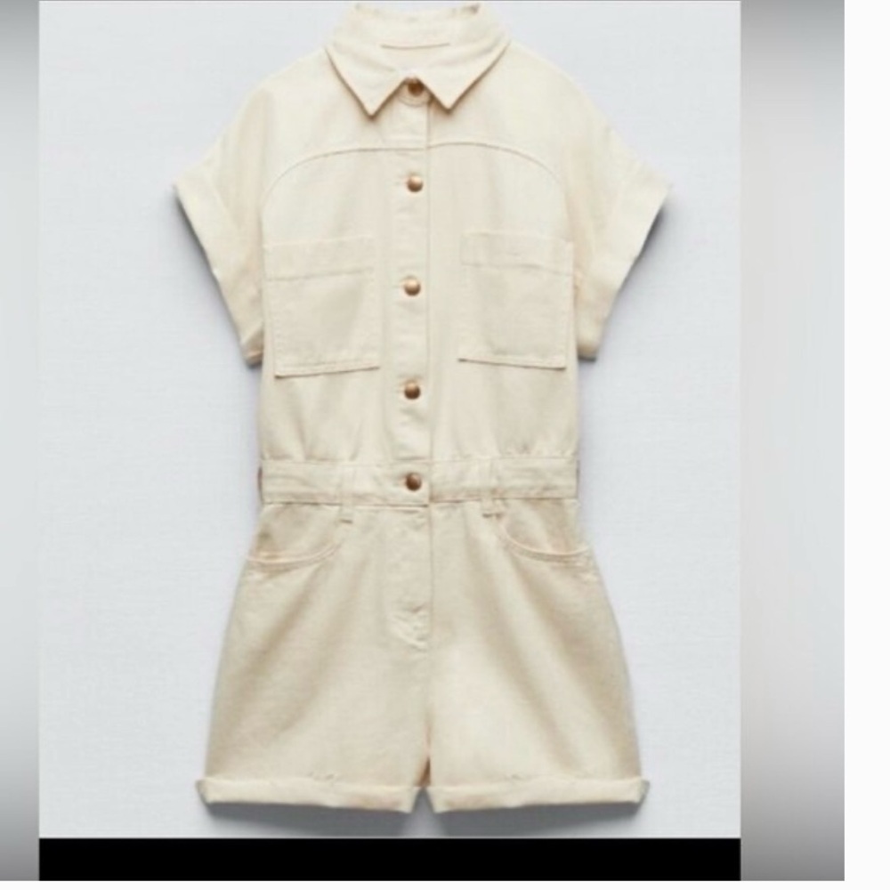 Zara Beige Collared Romper